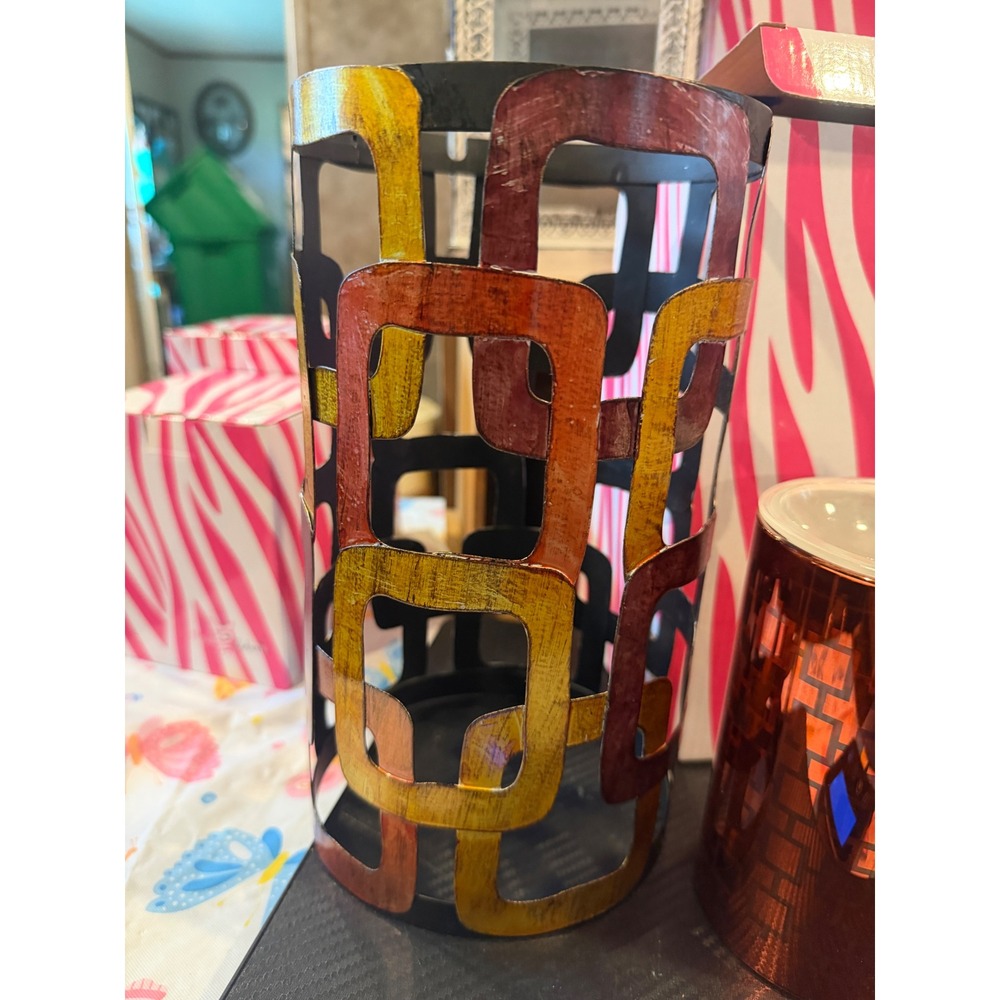 Pink Zebra Mid-Century Modern Geometric Metal Wax Warmer Shade & Glass Insert